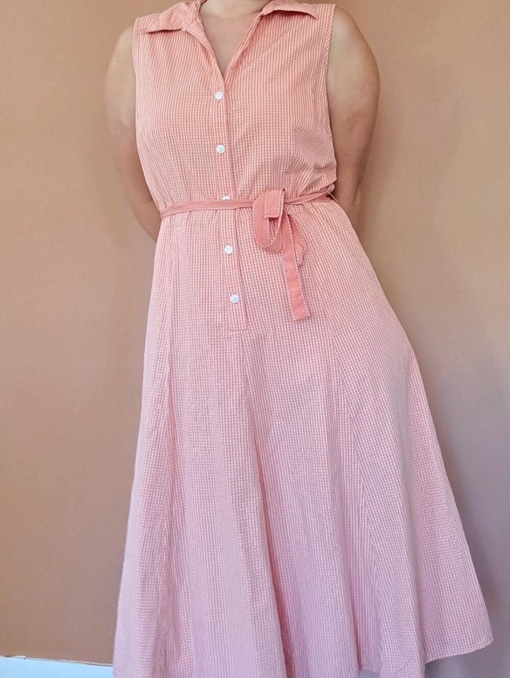 Vintage Orange Gingham Button Down Dress by Liz & Co. / Early 2000s / Creamsicle